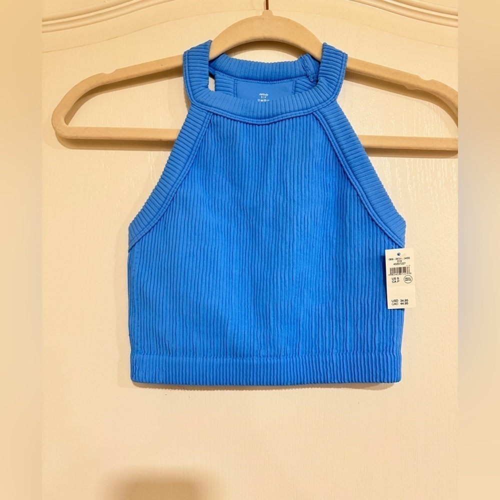 AERIE blue ribbed halter crop top​​​​​​